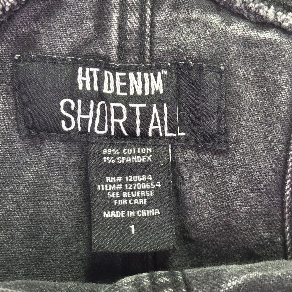 HT Denim Womens Shortall Size 1 Black Acid Wash Raw Hem Skull Detail Overall XL - Picture 2 of 9